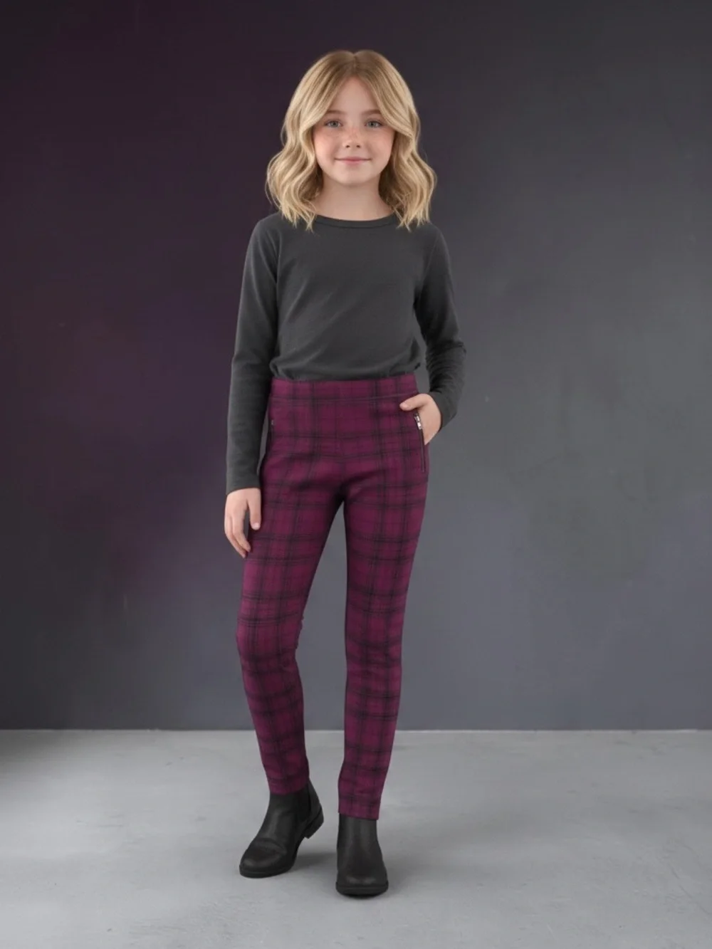 The Children’s Place Girls 8 Burgundy Plaid Ponte Jeggings Skinny Zip Pants